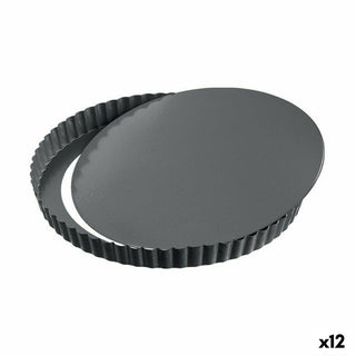 Moule à tarte amovible rond Noir Acier au carbone 24 x 2,8 cm Quttin (12 Unités)