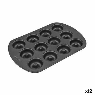 Moule mini-savarins Donuts Acier au carbone Noir 26,5 x 18 x 2 cm Quttin (12 Unités)