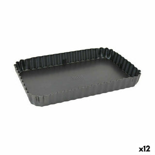 Moule à tarte amovible Noir Acier au carbone 22,5 x 15,5 x 3 cm Quttin (12 Unités)