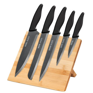 Ensemble 5 Pièces Couteau de cuisine Couteau à pain Couteau Éplucheur Acier inoxydable Bois Smile SNS-4
