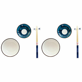 Set de sushi DKD Home Decor 34 x 29,5 x 7,3 cm Porcelaine Bleu Blanc Oriental (34 x 29,5 x 7,3 cm)
