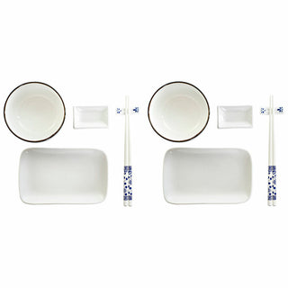 Set de sushi DKD Home Decor 33,5 x 34,5 x 9 cm Porcelaine Blanc Blue marine Oriental (33,5 x 34,5 x 9 cm)