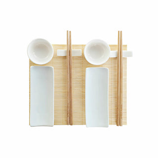 Set de sushi DKD Home Decor Bambou Grès Blanc Naturel Oriental 28,5 x 19,5 x 3,3 cm (9 Pièces) (28,5 x 19,5 x 3,3 cm)