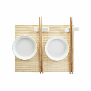 Set de sushi DKD Home Decor Bambou Plastique Grès Blanc Naturel Oriental 28,8 x 19,8 x 3 cm (7 Pièces) (28,8 x 19,8 x 3 cm)