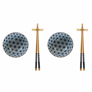 Set de sushi DKD Home Decor Bambou Grès Bleu Oriental 30 x 21 x 7 cm (6 Pièces)
