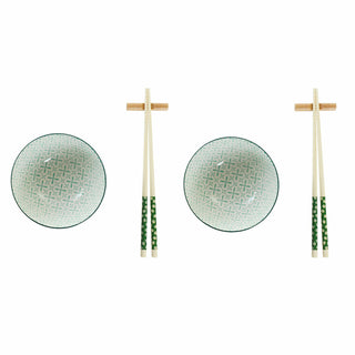 Set de sushi DKD Home Decor Bambou Grès Blanc Vert Oriental 30 x 21 x 7 cm (6 Pièces)