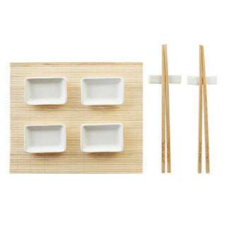 Set de sushi DKD Home Decor Métal Bambou Blanc Naturel Oriental 30 x 40 cm 28 x 22 x 2,5 cm (9 Pièces)