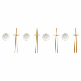 Set de sushi DKD Home Decor Bambou Grès Blanc Naturel Oriental 27,3 x 20,3 x 2,5 cm (12 Unités)