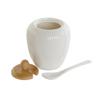 Pot à lait et sucrier Porcelaine Blanc support Naturel Bambou 19,5 x 9 x 17 cm DKD Home Decor