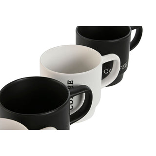 Ensemble de 4 mugs Home ESPRIT Blanc Noir Métal Porcelaine 380 ml