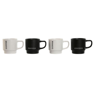 Ensemble de 4 mugs Home ESPRIT Blanc Noir Métal Porcelaine 380 ml