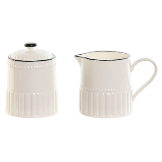 Sucrier et Pot à lait 250 ml 12 x 7,7 x 8,3 cm Blanc Noir Porcelaine Home ESPRIT