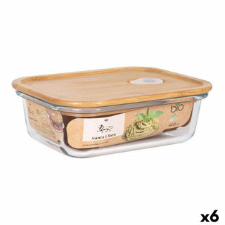 Boîte à repas rectangulaire avec couvercle Santa Clara   Bambou Verre Borosilicaté Rectangulaire 600 ml (6 Unités)