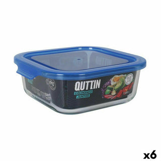 Panier-repas carré avec couvercle Quttin Bleu 1,1 L (6 Unités)