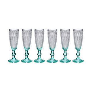 Coupe de champagne Points Transparent Turquoise verre 6 Unités (185 ml)