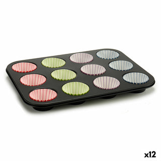 1 plaque de 35 x 3 x 26,5 cm avec 12 Moules à Muffins ou cupcakes 7 x 7 x 3 cm et 72 caissettes Multicouleur Kinvara (12 Unités)