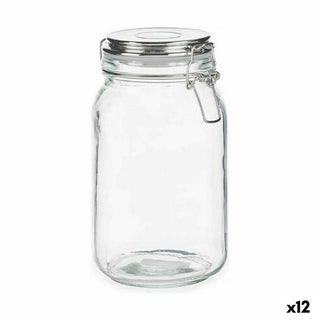 Bocal Fermeture hermétique Transparent Argenté verre 1,5 L 13 x 20 x 11,3 cm (12 Unités)