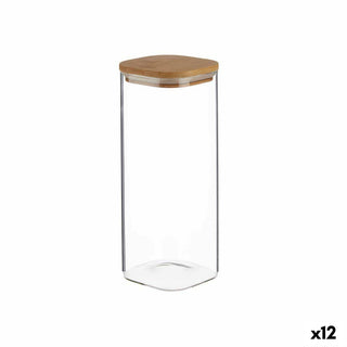 Bocal Fermeture hermétique Transparent Bambou 1,8 L 10,3 x 25,3 x 10,3 cm (12 Unités)