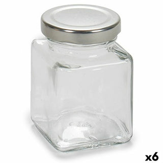 Bocal Transparent Argenté Métal verre 100 ml 5,6 x 7,6 x 5,6 cm (6 Unités)