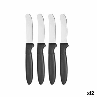 Ensemble de 4 Couteaux à tartiner 17 cm Acier inoxydable Plastique Noir Argenté Kinvara (12 Unités)