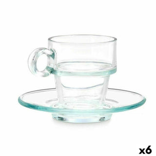 Tasse avec sous-tasse Transparent verre 90 ml (6 Unités)