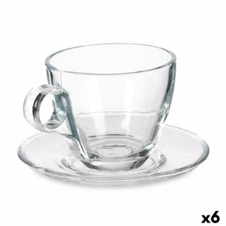 Tasse avec sous-tasse Transparent verre 170 ml (6 Unités)
