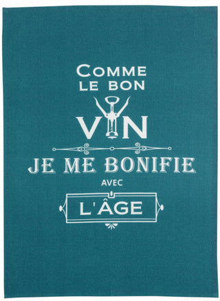 Torchon Message Comme le bon vin Paon 70 x 50