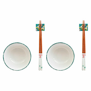 Set de sushi DKD Home Decor 25 x 25 x 6,5 cm Porcelaine Bois Blanc Vert Oriental (6 Pièces) (25 x 25 x 6,5 cm) (6 pcs)
