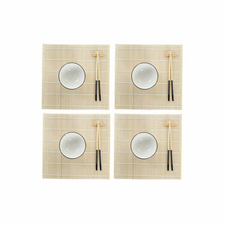 Set de sushi DKD Home Decor Bambou Grès Blanc Oriental 14,5 x 14,5 x 31 cm (16 Pièces)