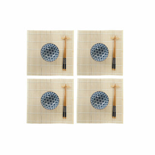 Set de sushi DKD Home Decor 14,5 x 14,5 x 31 cm Bleu Grès Oriental (16 Pièces)
