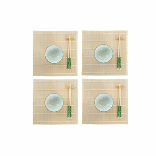 Set de sushi DKD Home Decor 14,5 x 14,5 x 31 cm Vert Grès Oriental (16 Pièces)