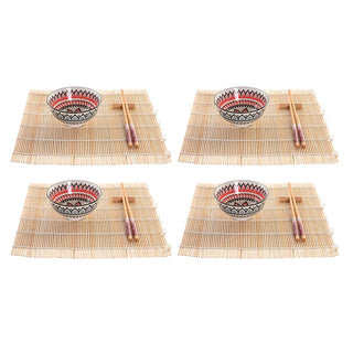 Set de sushi DKD Home Decor 14,5 x 14,5 x 31 cm Multicouleur Mandala Grès Oriental (16 Pièces)