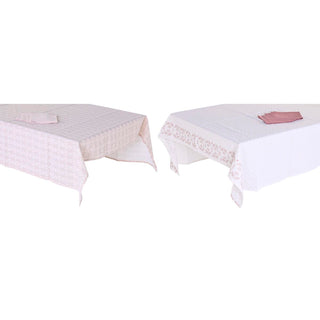 Nappe et serviettes de table DKD Home Decor 150 x 150 x 0,5 cm Rose Blanc (2 Unités)