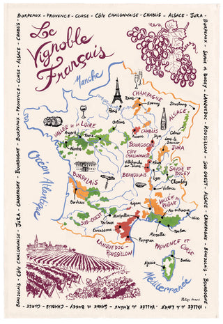 Torchon La Carte Des Vins de France Ecru 72 X 48