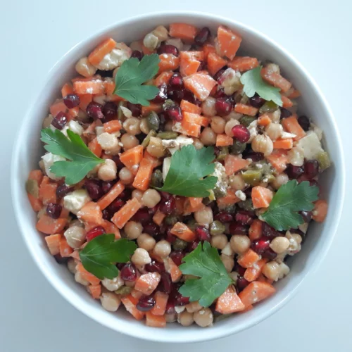 Salade pois chiches feta grenade au cumin