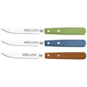 Photo de NOGENT Boîte 20 couteaux à steak 11 cm Vert / Bleu / Cerisier - Classic Bois
