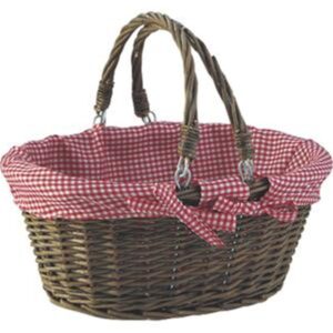 Photo de AUBRY GASPARD Panier ovale en osier brut l38 dbl vichy Rouge