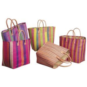 Photo de AUBRY GASPARD Sac de marché en rabane - poig cuir - coloris ass
