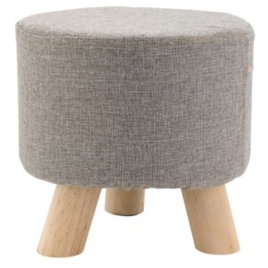 Photo de AUBRY GASPARD Tabouret bas rond en coton d29 Gris - pieds bois