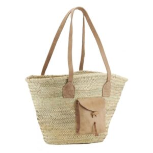 Photo de AUBRY GASPARD Sac en palmier naturel - deux anses - poche en cuir