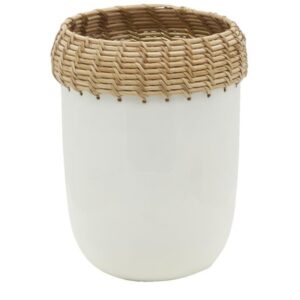 Photo de AUBRY GASPARD Vase en métal laqué h24 Blanc et Rotin