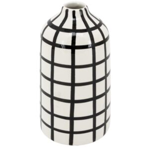 Photo de AUBRY GASPARD Vase en céramique h19 Blanc - quadrillage Noir