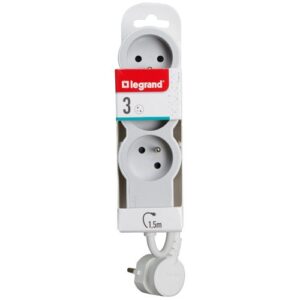 Photo de LEGRAND Multiprise FB 3x2P+T standard 1.5m 1mm² blanc/gris