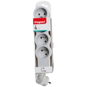 Photo de LEGRAND Multiprise FB 4x2P+T standard 1.5m 1mm² blanc/gris