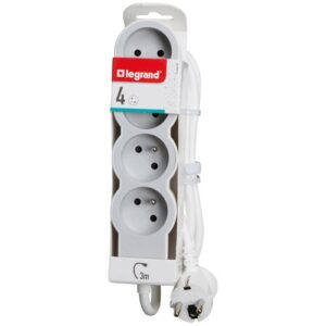 Photo de LEGRAND Multiprise FB 4x2P+T standard 3m 1mm² blanc/gris