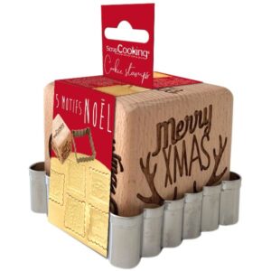 Photo de SCRAPCOOKING Tampon à biscuits bois 5 décors + découpoir - Noël