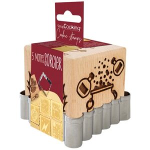 Photo de SCRAPCOOKING Tampon à biscuits bois 5 décors + découpoir - Sorcier