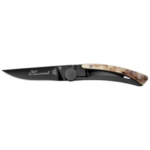 Photo de CLAUDE DOZORME Couteau de poche lame noire & Manche Corne de Bélier - Liner Lock Le Thiers