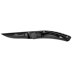 Photo de CLAUDE DOZORME Couteau de poche lame noire & Manche façon Carbone - Liner Lock Le Thiers