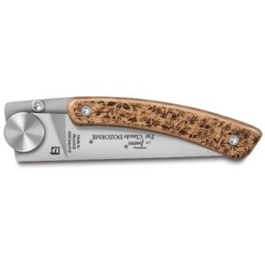 Photo de CLAUDE DOZORME Couteau de poche Manche Chêne Gravure Nature - Liner Lock Le Thiers